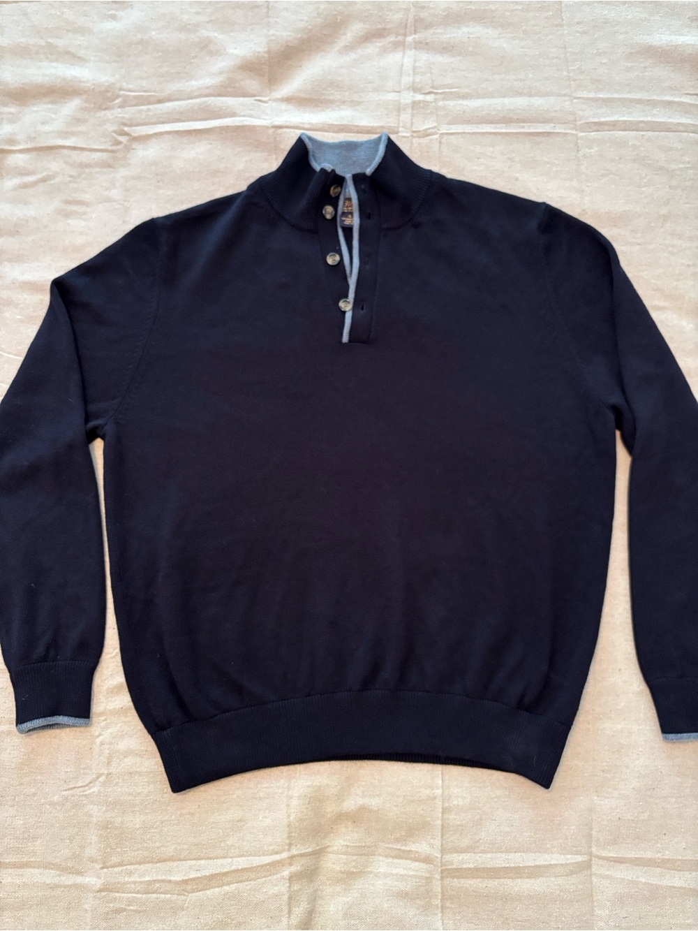 Men's Brooks Brothers Navy Quarter-Button Sweater - Merino wool XL